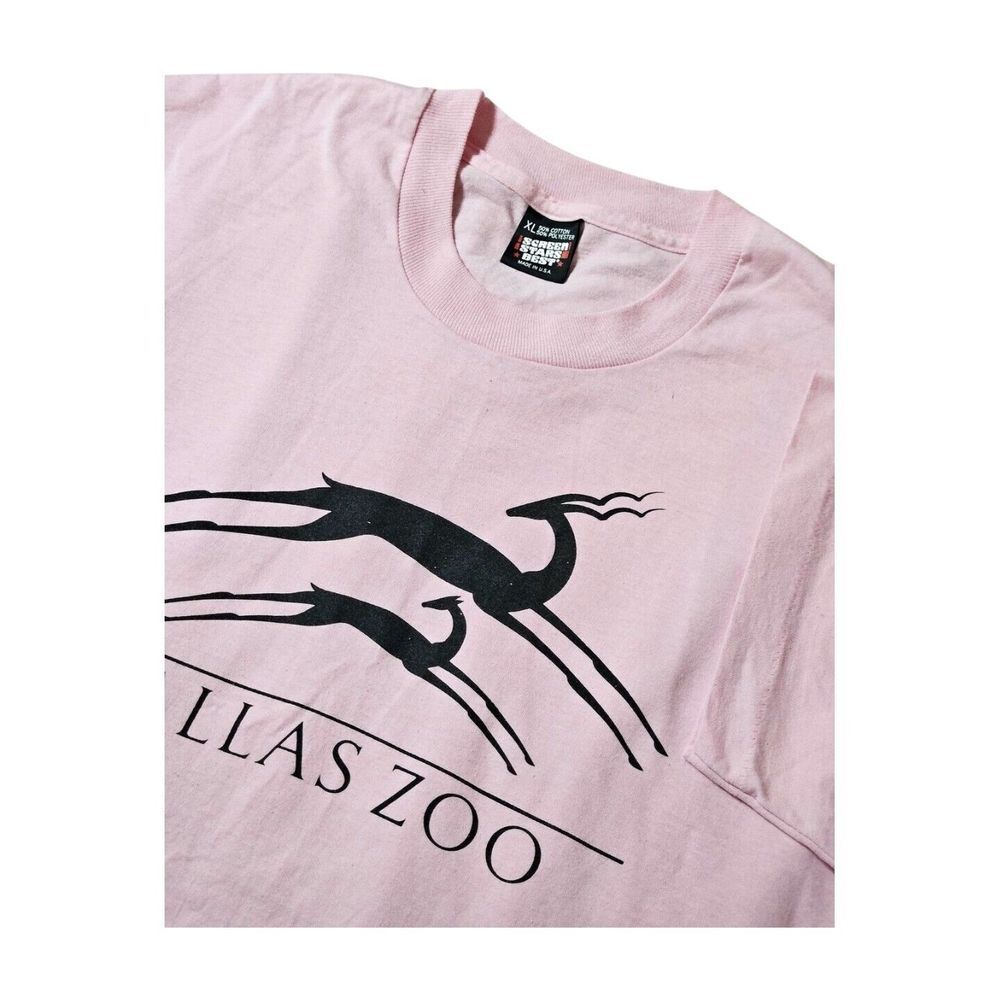 Vintage Dallas Zoo‎ Pink Short Sleeve Single Stitch Tee Made In USA Women's XL